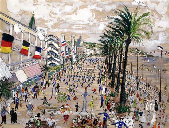 § John Paddy Carstairs (1916-1970) Carnival parade along the esplanade, 18.5 x 24.5in.